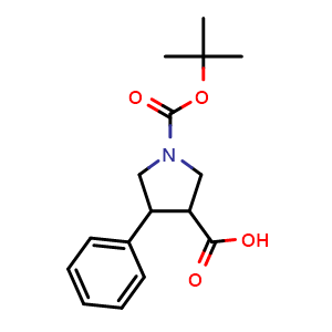 Chemical structure of 1-Boc-4-phenyl-pyrrolidine-3-carboxylic acid , CAS 939757-89-8, AChemBlock P34960