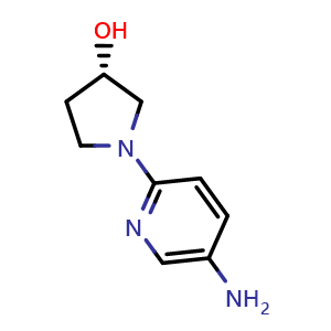 Chemical structure of 1-(5-Amino-2-pyridinyl)-3-(S)-pyrrolidinol , CAS 939376-61-1, AChemBlock P34969