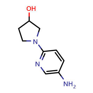 Chemical structure of 1-(5-Amino-2-pyridinyl)-3-pyrrolidinol , CAS 939376-58-6, AChemBlock P34970