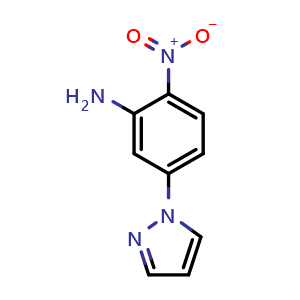 Chemical structure of 1-(3-Amino-4-nitrophenyl)-1H-pyrazole , CAS 934992-78-6, AChemBlock P35010
