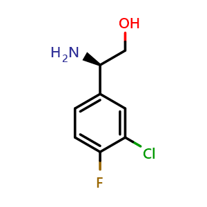 Chemical structure of (R)-b-Amino-3-chloro-4-fluoro-benzeneethanol , CAS 933786-63-1, AChemBlock P35016