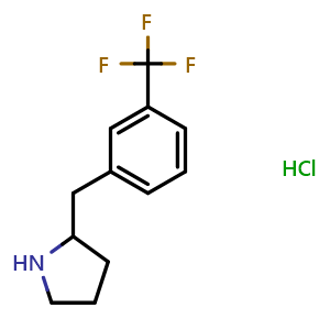 Chemical structure of 2-[3-(Trifluoromethyl)benzyl]pyrrolidine hydrochloride , CAS 933687-77-5, AChemBlock P35027