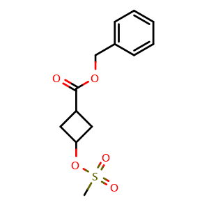 Chemical structure of Benzyl 3-(mesyloxy)cyclobutanecarboxylate , CAS 929913-27-9, AChemBlock P35041