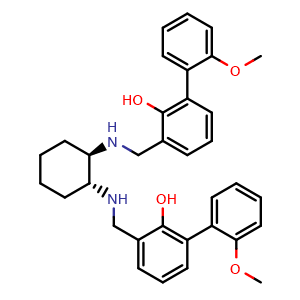 Chemical structure of N,N'-Bis[3-(2-methoxyphenyl)-2-hydroxybenzyl](1R,2R)-1,2-cyclohexanediamine , CAS 928769-12-4, AChemBlock P35047