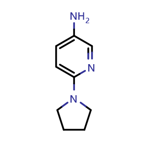 Chemical structure of 3-Amino-6-(pyrrolidin-1-yl)pyridine , CAS 92808-19-0, AChemBlock P35052