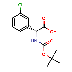 Chemical structure of N-Boc-(R)-2-amino-2-(3-chlorophenyl)acetic acid , CAS 926641-28-3, AChemBlock P35058