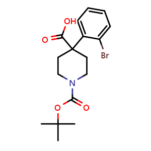Chemical structure of 1-Boc-4-(2-bromophenyl)-4-carboxypiperidine , CAS 920023-52-5, AChemBlock P35078