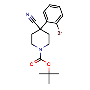 Chemical structure of 1-Boc-4-cyano-4-(2-bromophenyl)-piperidine , CAS 920023-51-4, AChemBlock P35079
