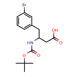 Chemical structure of 4-(3-Bromophenyl)-3-(Boc-amino)butanoic acid , CAS 919988-44-6, AChemBlock P35080