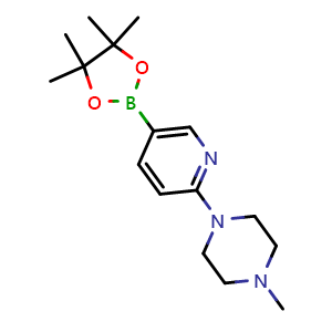 Chemical structure of 1-Methyl-4-(5-(4,4,5,5-tetramethyl-1,3,2-dioxaborolan-2-yl)pyridin-2-yl)piperazine , CAS 918524-63-7, AChemBlock P35085