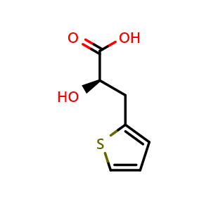 Chemical structure of (R)-2-Hydroxy-3-(thiophen-2-yl)propanoic acid , CAS 917247-81-5, AChemBlock P35098