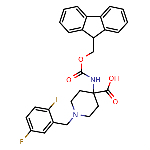 Chemical structure of 4-(Fmoc-NH2)-1-(2,5-F2-benzyl)-4-carboxypiperidine , CAS 916422-03-2, AChemBlock P35111