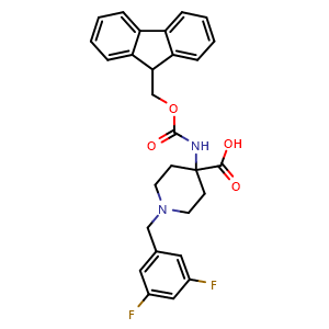 Chemical structure of 4-(Fmoc-NH2)-1-(3,5-F2-benzyl)-4-carboxypiperidine , CAS 916422-01-0, AChemBlock P35112