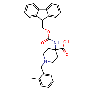 Chemical structure of 4-(Fmoc-amino)-1-(2-Me-benzyl)-4-carboxypiperidine , CAS 916421-99-3, AChemBlock P35113