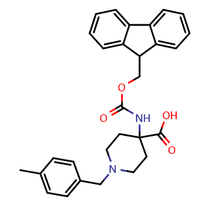 Chemical structure of 4-(Fmoc-amino)-1-(4-Me-benzyl)-4-carboxypiperidine , CAS 916421-95-9, AChemBlock P35115