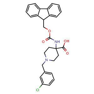Chemical structure of 4-(Fmoc-amino)-1-(3-Cl-benzyl)-4-carboxypiperidine , CAS 916421-89-1, AChemBlock P35117
