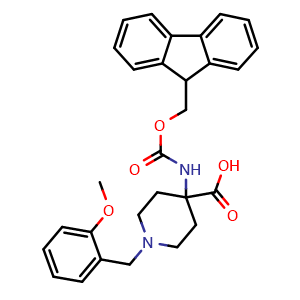 Chemical structure of 4-(Fmoc-NH2)-1-(2-MeO-benzyl)-4-carboxypiperidine , CAS 916421-87-9, AChemBlock P35119