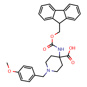Chemical structure of 4-(Fmoc-NH2)-1-(4-MeO-benzyl)-4-carboxypiperidine , CAS 916421-85-7, AChemBlock P35121
