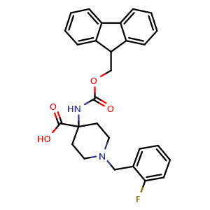 Chemical structure of 4-(Fmoc-amino)-1-(2-F-benzyl)-4-carboxypiperidine , CAS 916421-81-3, AChemBlock P35122