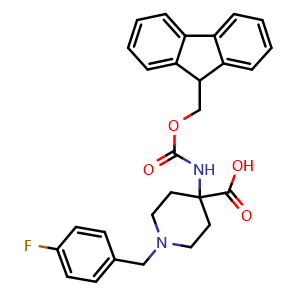 Chemical structure of 4-(Fmoc-amino)-1-(4-F-benzyl)-4-carboxypiperidine , CAS 916421-79-9, AChemBlock P35124