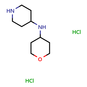 Chemical structure of N-(Tetrahydropyran-4-yl)-4-piperidinamine dihydrochloride , CAS 914654-73-2, AChemBlock P35144