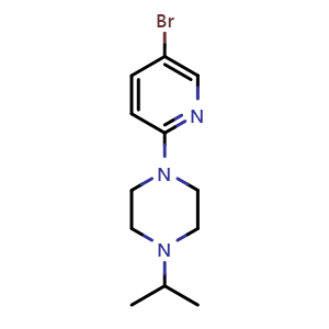 Chemical structure of 1-(5-Bromo-2-pyridinyl)-4-isopropylpiperazine , CAS 914606-84-1, AChemBlock P35146
