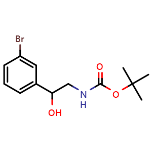 Chemical structure of N-Boc-2-(3-bromophenyl)-2-hydroxyethanamine , CAS 910309-46-5, AChemBlock P35201