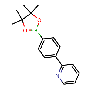 Chemical structure of 2-(4-(4,4,5,5-tetramethyl-1,3,2-dioxaborolan-2-yl)phenyl)pyridine , CAS 908350-80-1, AChemBlock P35221