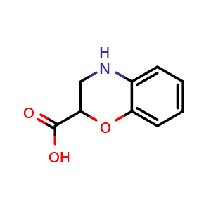 Chemical structure of 3,4-Dihydro-2H-1,4-benzoxazine-2-carboxylic acid , CAS 90563-93-2, AChemBlock P35244