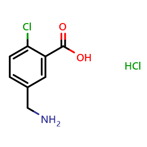 Chemical structure of 5-(Aminomethyl)-2-chloro-benzoic acid hydrochloride , CAS 90434-27-8, AChemBlock P35249