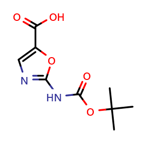 Chemical structure of 2-(Boc-amino)-5-oxazolecarboxylic acid , CAS 903094-60-0, AChemBlock P35260