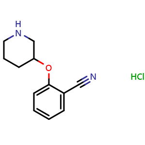 Chemical structure of 3-(2-Cyanophenoxy)piperidine hydrochloride , CAS 2512186-11-5, AChemBlock P35269