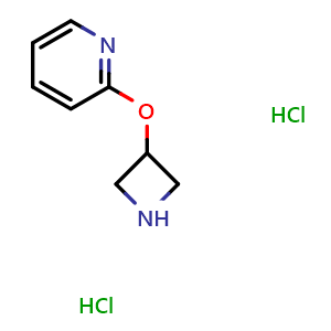 Chemical structure of 2-(3-Azetidinyloxy)-pyridine dihydrochloride , CAS 897086-94-1, AChemBlock P35306