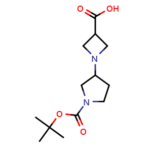 Chemical structure of 1-Boc-3-(3-carboxy-1-azetidinyl)-pyrrolidine , CAS 889953-47-3, AChemBlock P35353