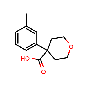 Chemical structure of 4-(3-Methylphenyl)tetrahydropyran-4-carboxylic acid , CAS 889940-10-7, AChemBlock P35360