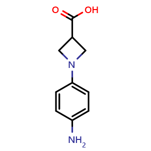 Chemical structure of 1-(4-Aminophenyl)-3-azetidinecarboxylic acid , CAS 887595-85-9, AChemBlock P35380