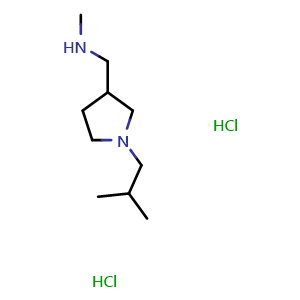 Chemical structure of N-Methyl-1-(2-methylpropyl)-3-pyrrolidinemethanamine dihydrochloride , CAS 887405-45-0, AChemBlock P35397
