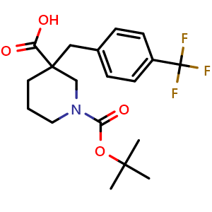 Chemical structure of N-Boc-3-(4-trifluoromethylbenzyl)piperidine-3-carboxylic acid , CAS 887344-24-3, AChemBlock P35401