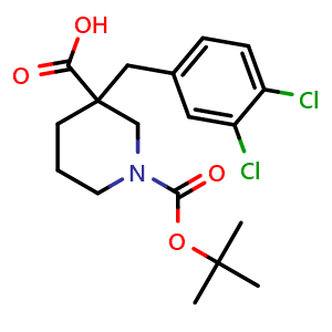 Chemical structure of N-Boc-3-(3,4-Dichlorobenzyl)piperidine-3-carboxylic acid , CAS 887344-21-0, AChemBlock P35403