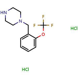 Chemical structure of 1-[2-(Trifluoromethoxy)benzyl]piperazine dihydrochloride , CAS 886762-54-5, AChemBlock P35410