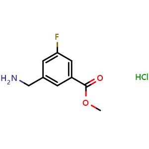 Chemical structure of Methyl 3-(aminomethyl)-5-fluorobenzoate hydrochloride , CAS 886732-31-6, AChemBlock P35412