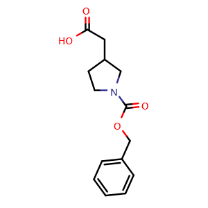 Chemical structure of 1-Cbz-3-pyrrolidineacetic acid , CAS 886362-65-8, AChemBlock P35432