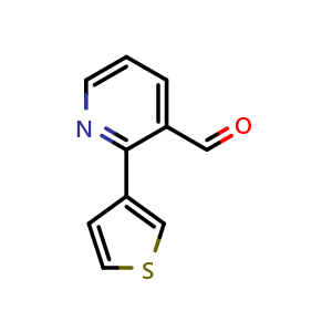 Chemical structure of 2-(3-Thienyl)-3-pyridinecarboxaldehyde , CAS 885950-13-0, AChemBlock P35442