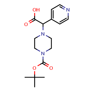Chemical structure of a-4-Pyridinyl-4-Boc-1-piperazineacetic acid , CAS 885274-54-4, AChemBlock P35459