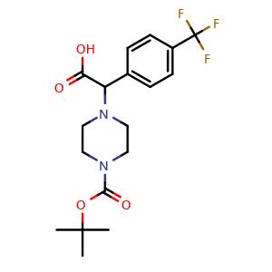 Chemical structure of a-(4-Trifluoromethylphenyl)-4-Boc-1-piperazineacetic acid , CAS 885274-28-2, AChemBlock P35461