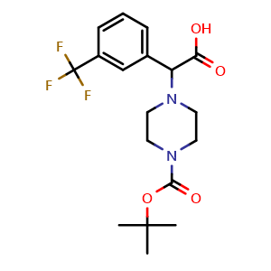 Chemical structure of a-(3-Trifluoromethylphenyl)-4-Boc-1-piperazineacetic acid , CAS 885274-26-0, AChemBlock P35462