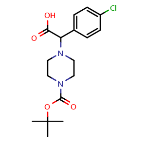 Chemical structure of a-(4-Chlorophenyl)-4-Boc-1-piperazineacetic acid , CAS 885273-01-8, AChemBlock P35469