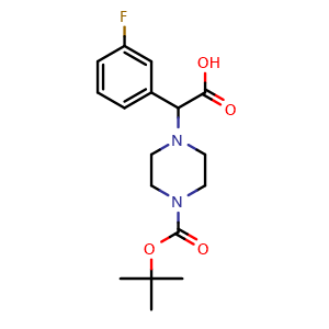 Chemical structure of a-(3-Fluorophenyl)-4-Boc-1-piperazineacetic acid , CAS 885272-91-3, AChemBlock P35470