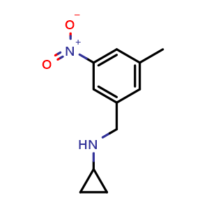 Chemical structure of N-(3-Methyl-5-nitrobenzyl)cyclopropanamine , CAS 883977-21-7, AChemBlock P35484