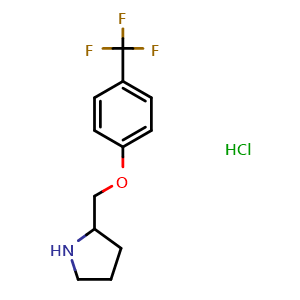 Chemical structure of 2-(4-Trifluoromethylphenoxymethyl)pyrrolidine hydrochloride , CAS 883542-65-2, AChemBlock P35490